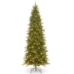 National Tree Company Pre-Lit 'Feel Real' Artificial Slim Christmas Tree, Ashland Spruce, Green, Dual Color LED Lights, Includes Stand, 7.5 Feet