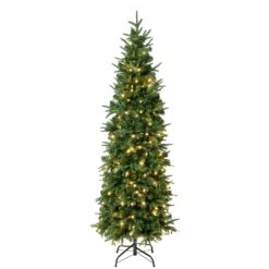 National Tree Company First Traditions Pre-Lit Duxbury Slim Christmas Tree With Hinged Branches, Warm White LED Lights, Plug In, 6 Ft