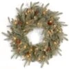 National Tree Company Pre-Lit Artificial 'Feel Real' Christmas Wreath, Green, Frosted Arctic Spruce, White Lights, Decorated With Pine Cones, Christmas Collection, 24 Inches