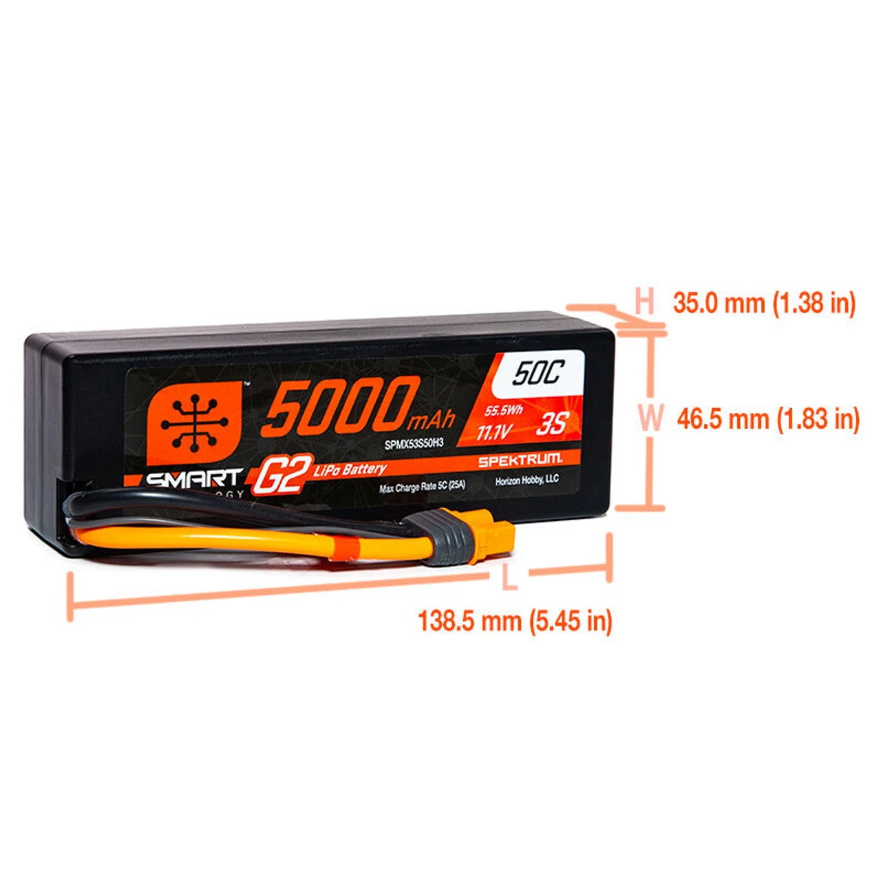 Spektrum 5000mAh 3S 11.1V Smart Battery G2 50C IC3 4 Spektrum 5000mAh 3S 11.1V Smart Battery G2 50C IC3 - Image 2