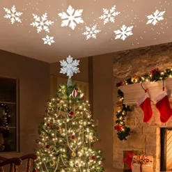 LED Snowflake Tree Topper Lighted W/ White Projector -Hallmark Sales Store Silver Snowflake Tree Topper Metal with White Star Snowflake Projector Light 3