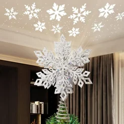 LED Snowflake Tree Topper Lighted W/ White Projector