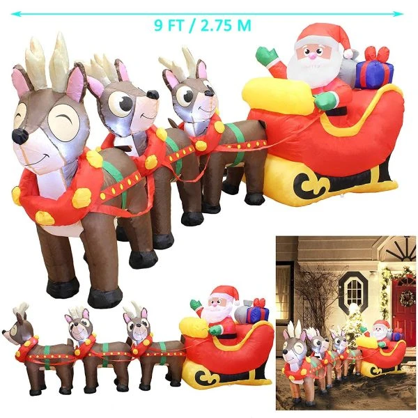 9.5ft LED Christmas Inflatable Santa With Reindeer 4 9.5ft LED Christmas Inflatable Santa With Reindeer - Image 2