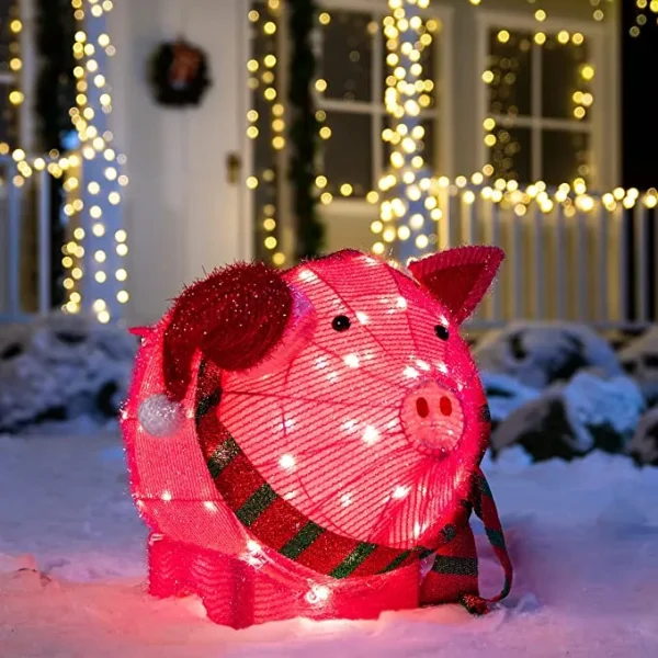 80 LED Tinsel Pig Outdoor Yard Lights 21in 3 80 LED Tinsel Pig Outdoor Yard Lights 21in