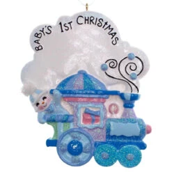 Kurt Adler Baby's 1st Christmas Snow Boy On Train Ornament For Personalization
