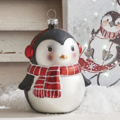 Raz 4.5" Penguin Glass Christmas Ornament 4120899