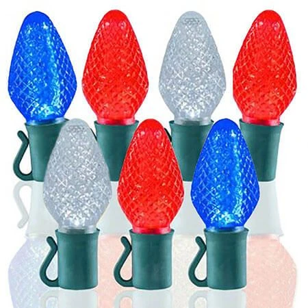 24 Light Red, Pure White & Blue C7 LED Christmas Lights - 8" Spacing 3 24 Light Red, Pure White & Blue C7 LED Christmas Lights - 8" Spacing