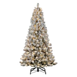 6.5’ Pre-Lit Virginia Pine Flocked Puleo International Artificial Christmas Tree - Clear Lights