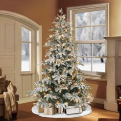 7.5' Pre-lit Flocked Aspen Green Fir Artificial Christmas Tree, Color Select LED Lights -Hallmark Sales Store dpul apgf 75ld6 3 67899.1688168073
