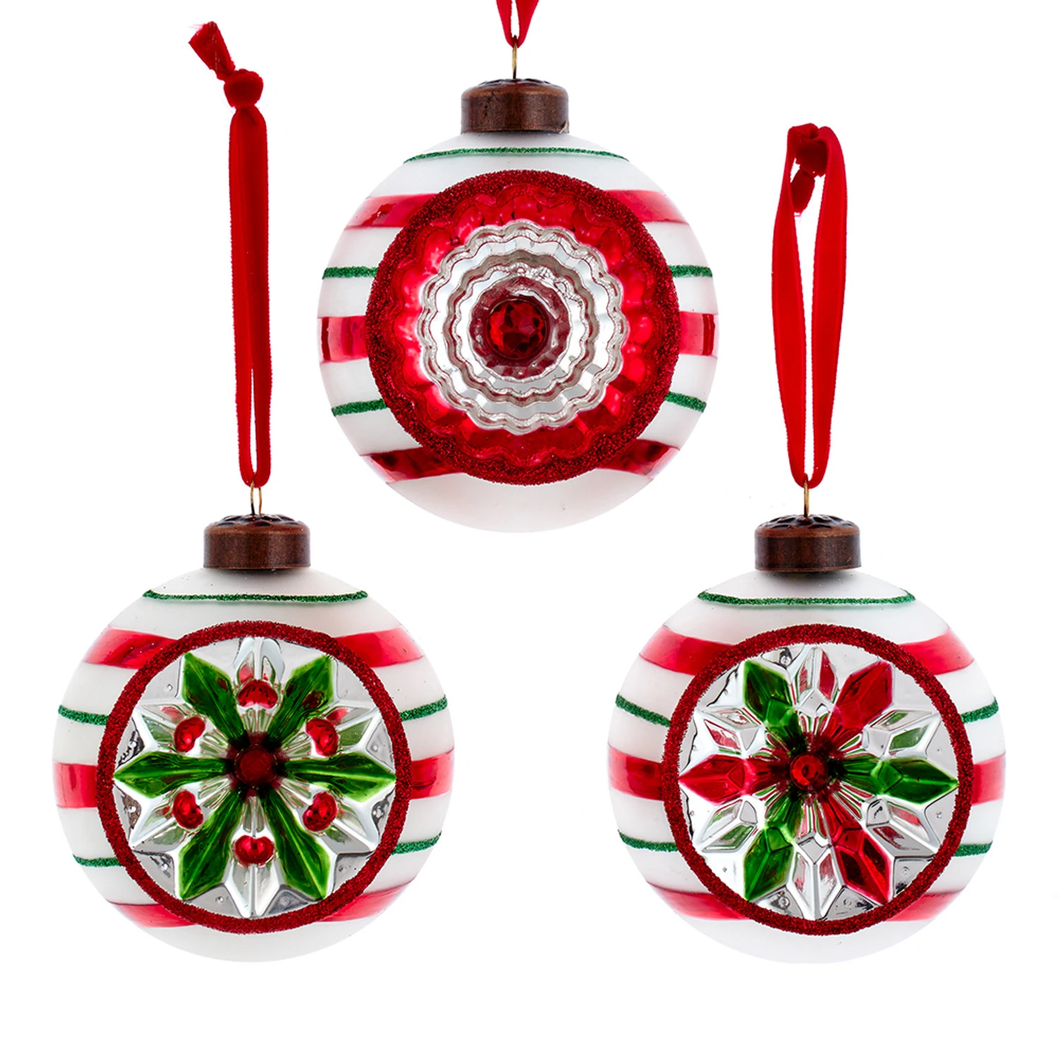 Kurt Adler 3" The Early Years Glass Reflector Vintage Inspired Christmas Ornament Set GG1500 2 Kurt Adler 3" The Early Years Glass Reflector Vintage Inspired Christmas Ornament Set GG1500
