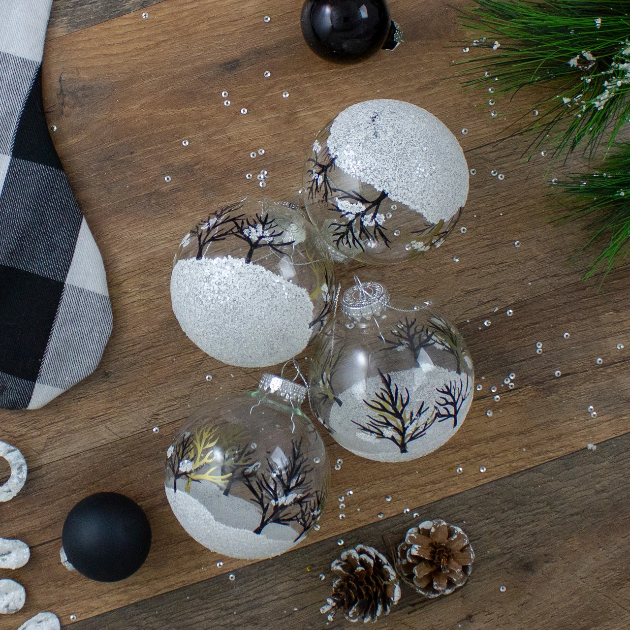 4ct Clear And Frosted Winter Tree Glass Christmas Ball Ornaments 3.25" (80mm) 5 4ct Clear And Frosted Winter Tree Glass Christmas Ball Ornaments 3.25" (80mm) - Image 3