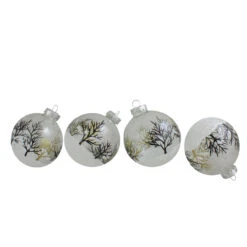 4ct Clear And Frosted Winter Tree Glass Christmas Ball Ornaments 3.25" (80mm)